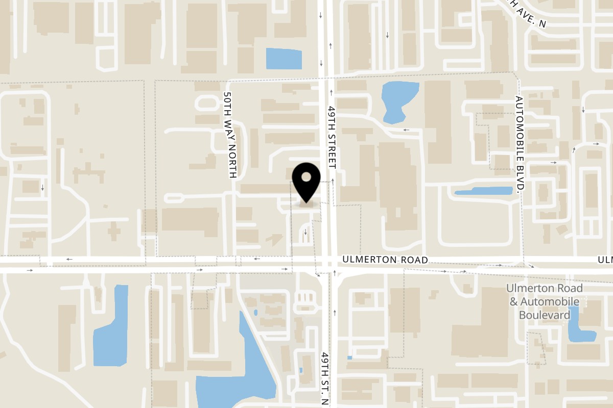 Map showing the location of Mike's Pizza Deli Station on 13560 49th St N in Clearwater
